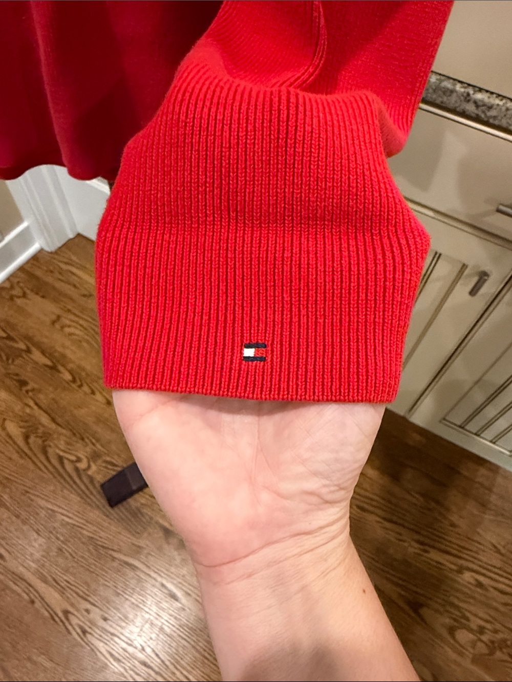 Tommy Hilfiger Red and Black Quarter-Zip Turtleneck Mock Neck Sweater - Picture 3 of 4